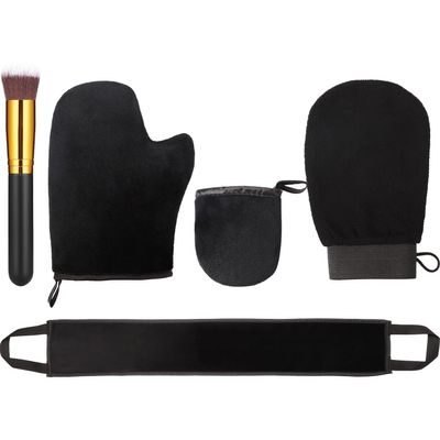 Boao 5 Pieces Self Tanning Mitt Applicator Kit, Includes Tanning Mitt, Exfoliating Glove, Mini Face Glove, Back Lotion Applicator, and Large Brush Makeup