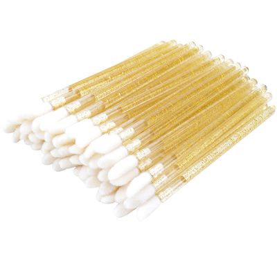 300 PCS Lip Brushes Disposable Lip Gloss Wands Lipstick Applicator Makeup Tool, Crystal Gold Handle