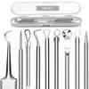 5PCS Blackhead Remover Comedone Extractor, Curved Blackhead Tweezers Kit, Professional Stainless Pimple Acne Blemish Removal Tools Kit for Manual view 1