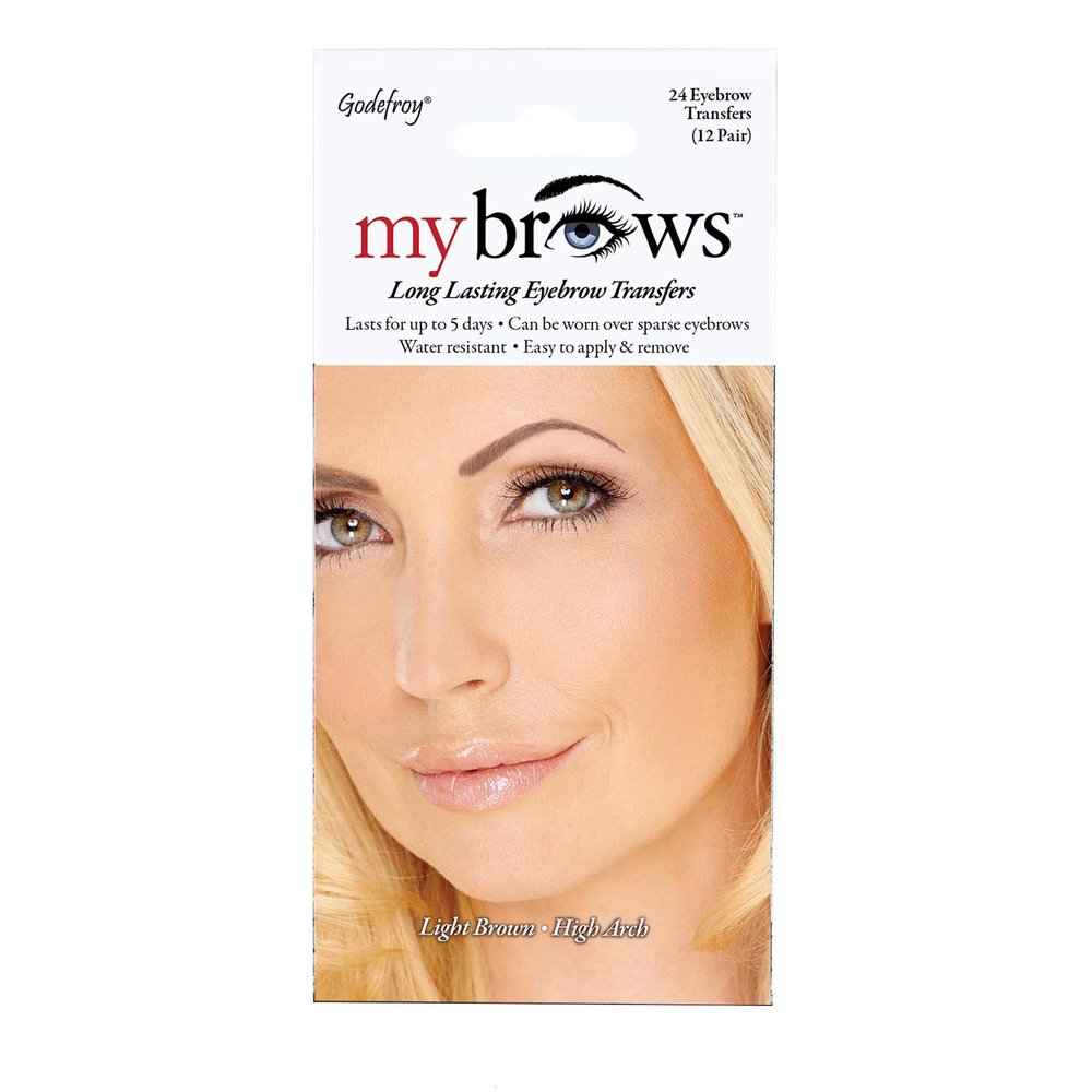 Godefroy MyBrows Long Lasting Eyebrow Transfers, High Arch, Light Brown, 12-Pairs of Brows