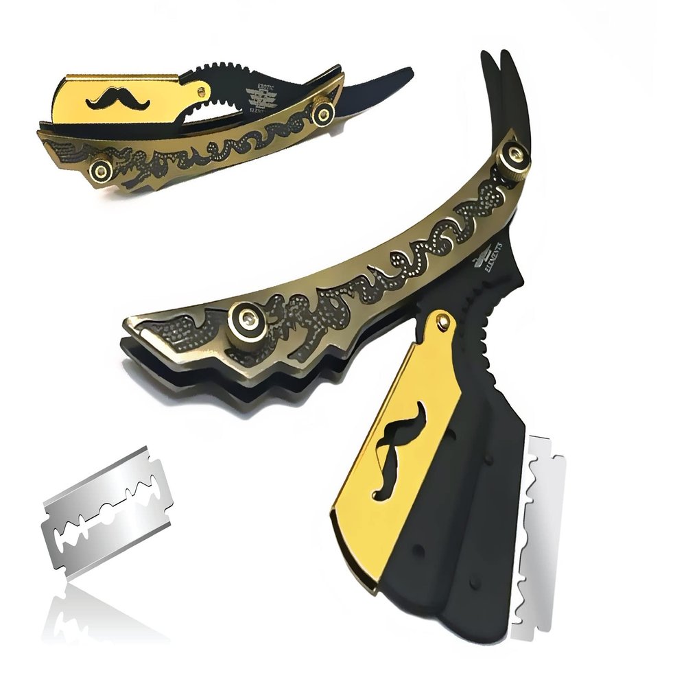 Bronze Gold and Black Handmade Striaght Edge Shaving Barber and Salon Razor - Professional and Personal Use