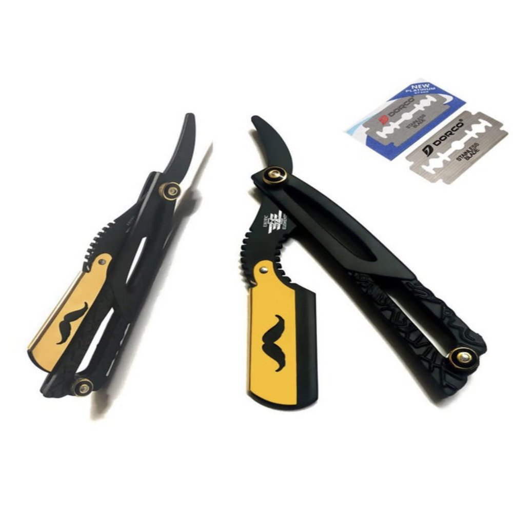 Black and Gold Design Professional Barber Straight Edge Shaving Razor - All Purpose Shaving Razor Cut Throat Shavette