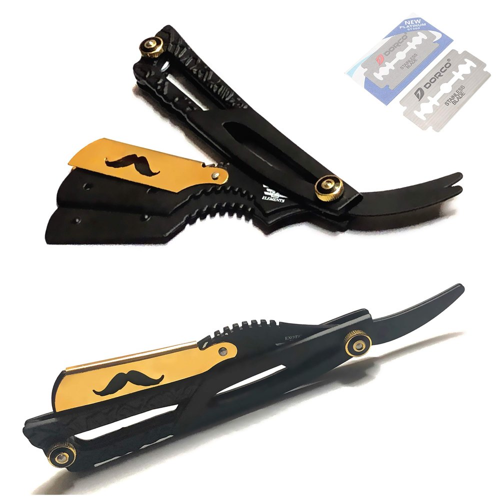 Gold and Black Shaving Razor Premium Quality Professional Barber and Personal Use Striaght Edge Folidng Razor