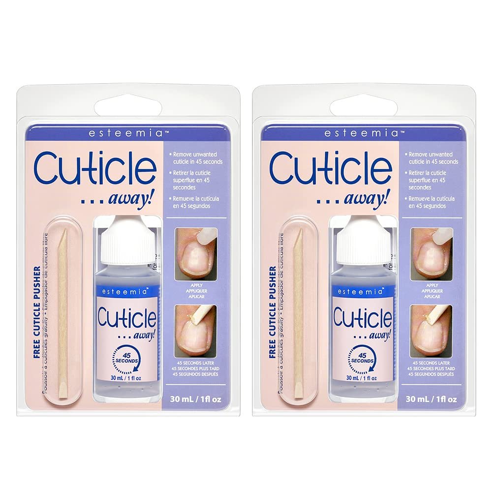 Esteemia Cuticle Remover with Free Cuticle Pusher  Fast 45-Second Cuticle Softener & Remover for Manicure & Pedicure, 1oz, 2 Pack