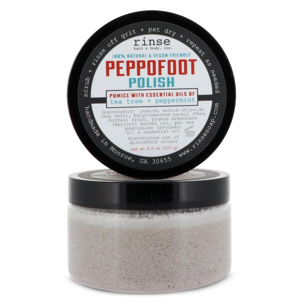 Rinse Bath & Body Peppofoot Peppermint Foot Scrub - Handmade Exfoliating Tea Tree Oil Cooling Foot Scrub w/Peppermint Essential Oil | Shea Butter & Avocado Oil | Cleansing & Refreshing| Natural | 4oz