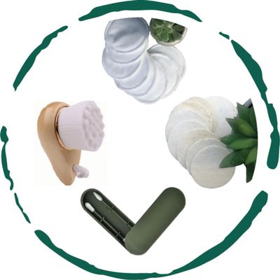 BeNat. Eco-Friendly, Reusable Facial Skin Care Accessories Bundle. Multi-Pack. (8) Reusable Facial Pads + (8) Natural Loofah + (1) Facial Cleaning Brush Bamboo Handle + (1) Jade Facial Massage Roller