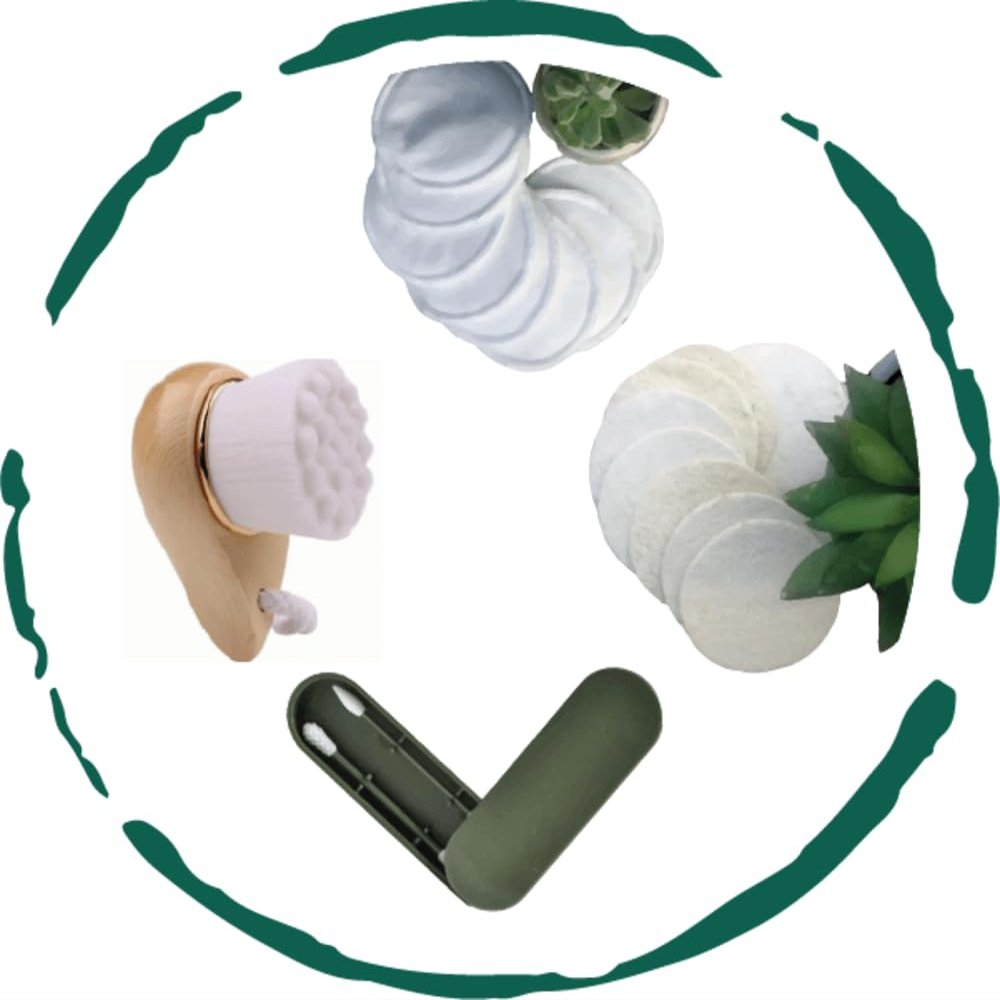 BeNat. Eco-Friendly, Reusable Facial Skin Care Accessories Bundle. Multi-Pack. (8) Reusable Facial Pads + (8) Natural Loofah + (1) Facial Cleaning Brush Bamboo Handle + (1) Jade Facial Massage Roller