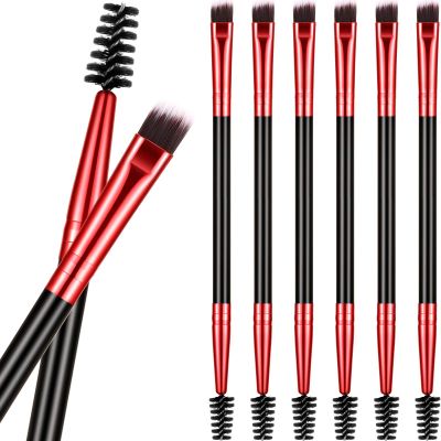 6 Pieces Duo Eyebrow Brush Angled Spoolie Brush Mini Eyelash for Tinting Angled Eyebrow, Fit for Gel and Cream(Rose Red)