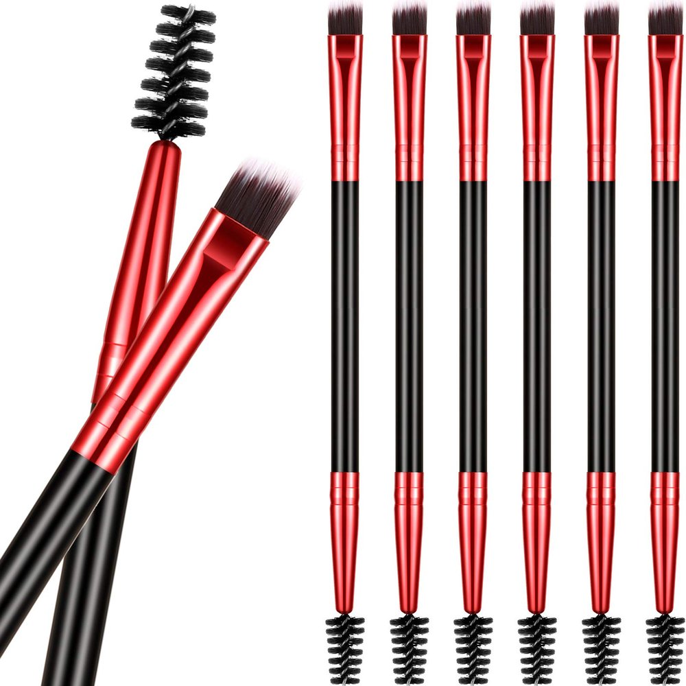 6 Pieces Duo Eyebrow Brush Angled Spoolie Brush Mini Eyelash for Tinting Angled Eyebrow, Fit for Gel and Cream(Rose Red)