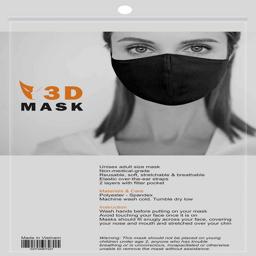 2 Layers Polyester-Spandex Cloth Face Mask w/Pocket for Filter (Retail Packaging) (2 Pack)