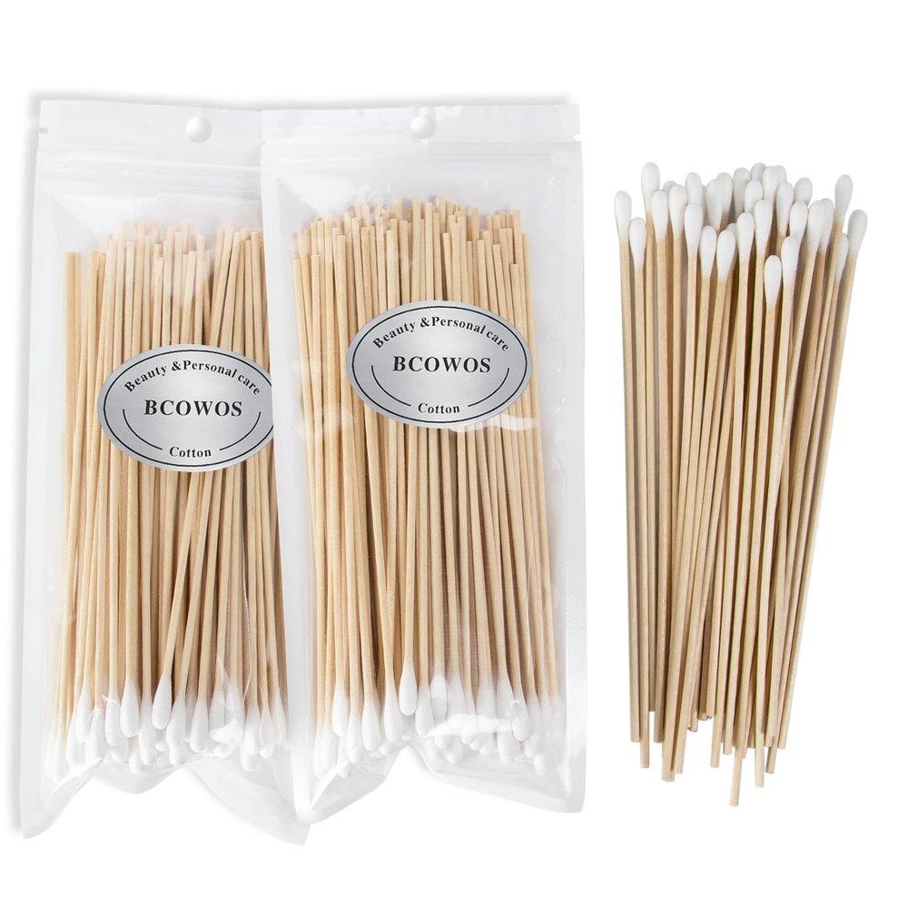 6'' Long Cotton Swabs 200PCS - Cotton Swabs with Wooden Sticks - Long Swabs for Gun Cleaning, Ear Cleaning, Pets Care, Makeup