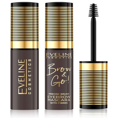Eveline Cosmetics Brow & Go Precise Brush, Eyebrow, Mascara, with Fibers, 0.14 OZ, 2 Dark
