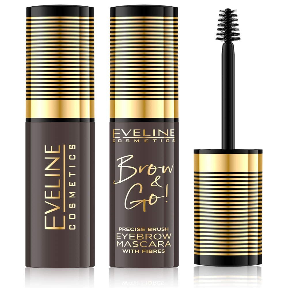 Eveline Cosmetics Brow & Go Precise Brush, Eyebrow, Mascara, with Fibers, 0.14 OZ, 2 Dark