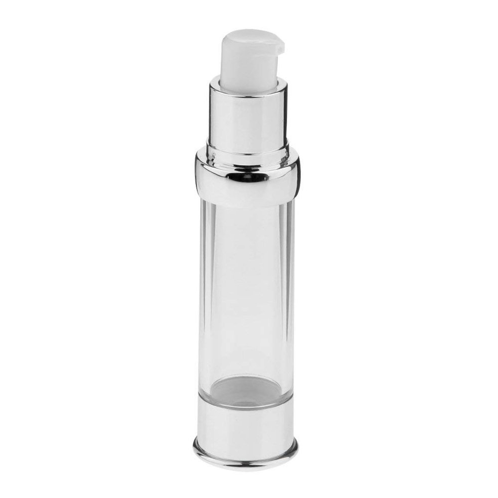 Inzopo 1Pc 10/15/20/30/ML Airless Pump Bottle- Empty Refillable Silver Airless Vacuum Pump Cream Lotion Make Up Bottle Travel Bottles Liquid Container - 15ml
