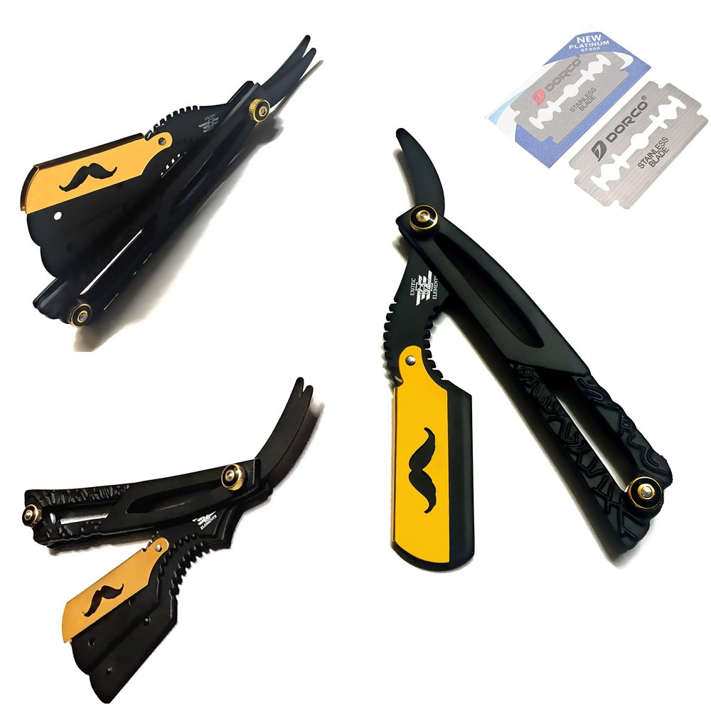 Exclusive Black and Gold Men's Salon Professional Straight Cut Throat Shaving Edge Razor Blade - All Purpose Barber Razor