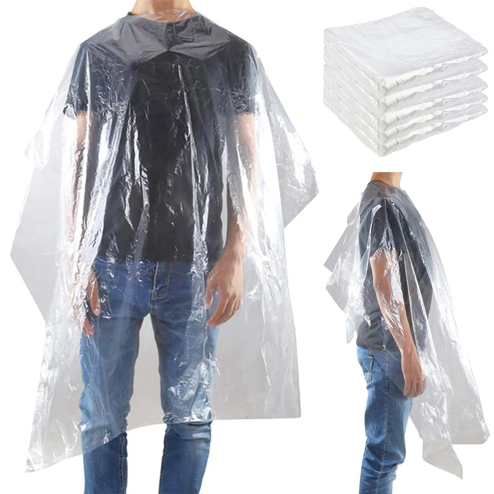100 Disposable Barber Capes 35 x 51 In Hair Cutting Cape for Kids Adults Clear Waterproof Haircut Scarf Shampoo Salon Scarf for Clients Hair Dye Cape for Men Women