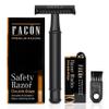 Facn Double Edge Safety Razor for Men & Women - Butterfly Open Stainless Steel Razor w/ 50 Platinum Double Edge Safety Razor Blades, Single Blade Razor for Smooth Close Shave, Reusable & Eco-Friendly view 1
