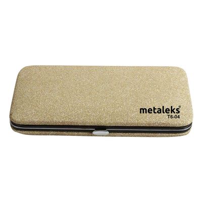 6 PCS Metaleks Empty Glitter Magnetic Eyelash Extension Tweezers Kit (Glitter Golden Rexion Pouch)