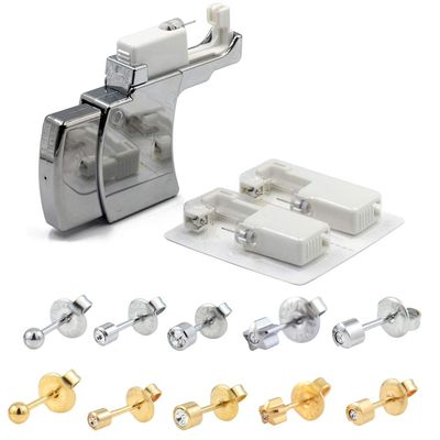 CHUANCI 2Pcs Ear Piercing Guns with 1PC Ear Piercing System Disposable Ear Piercing Gun Kit with Ear Stud Ear Piercer Safety Puncture Gun Unit Tool Professional Piercing Supply (Silver 4mm Full Moon)