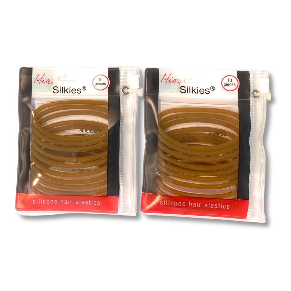 Mia Beauty Silkies, Silicone Hair Elastics, No-Slip Rubber Bands, Translucent Brown, for Women, Athletes, Girls, Thick Hair 2pks/20pcs