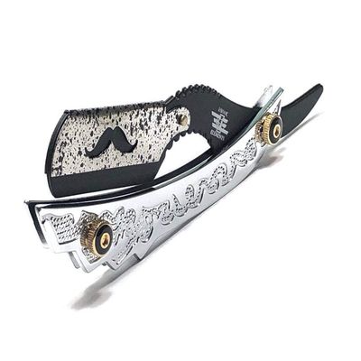 Stainless Steel Black and Silver Straight Edge Razor with Tension Screw Limited Edition Design Handle Razor Blade All purpose Barber Shaving Razor