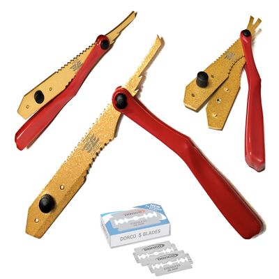 Cut Thraot Professsional Straight Edge Folding Razor Hair Trimming Shaving Folding Men's Red and Gold Razor