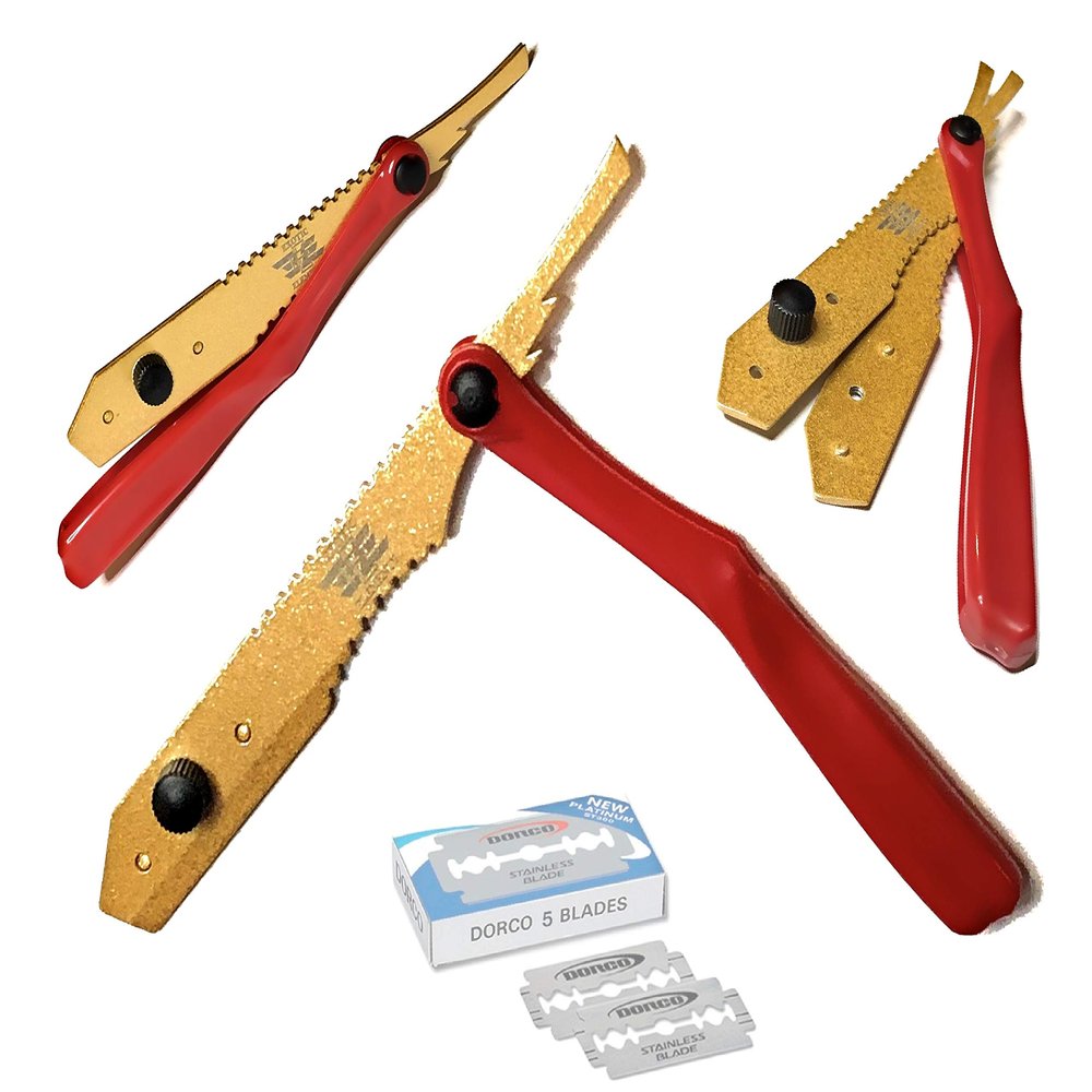 Cut Thraot Professsional Straight Edge Folding Razor Hair Trimming Shaving Folding Men's Red and Gold Razor