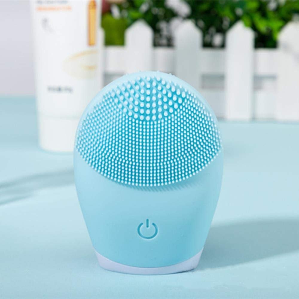 Facial Cleansing Brush Face Cleansing Brush Electric Facial Massager Silicone Brush Cleaner Sonic Vibration Deep Pore Cleaning,SkyBlue