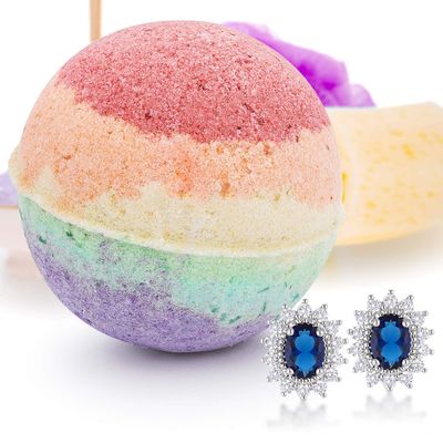 Bath Bomb Deluxe 8oz. And Surprise Jewelry Made in USA, Perfect for Bubble Spa Bath. Handmade Birthday Mothers Day Gifts For Women & Kids (Rainbow Sherbert)