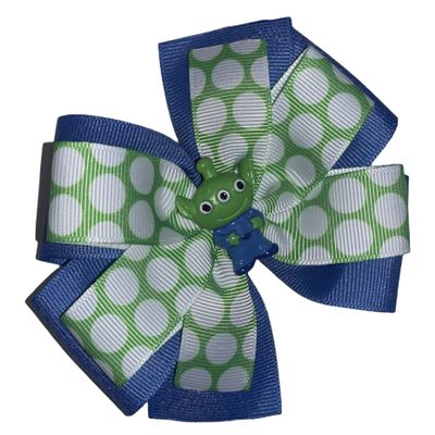 Alien Pinwheel Hair Bow 4" Blue & Green