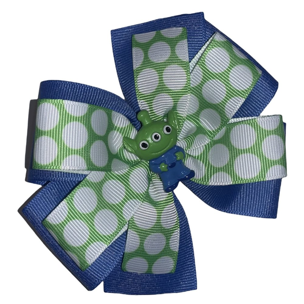 Alien Pinwheel Hair Bow 4" Blue & Green