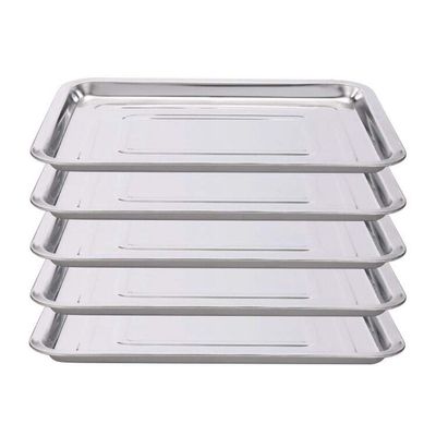 5 Pack Stainless Steel Tray,DOWEI 13 1/2" x 10" Professional Medical Surgical Stainless Steel Tray Dental Body Piercing Instrument Tool Flat Supplies