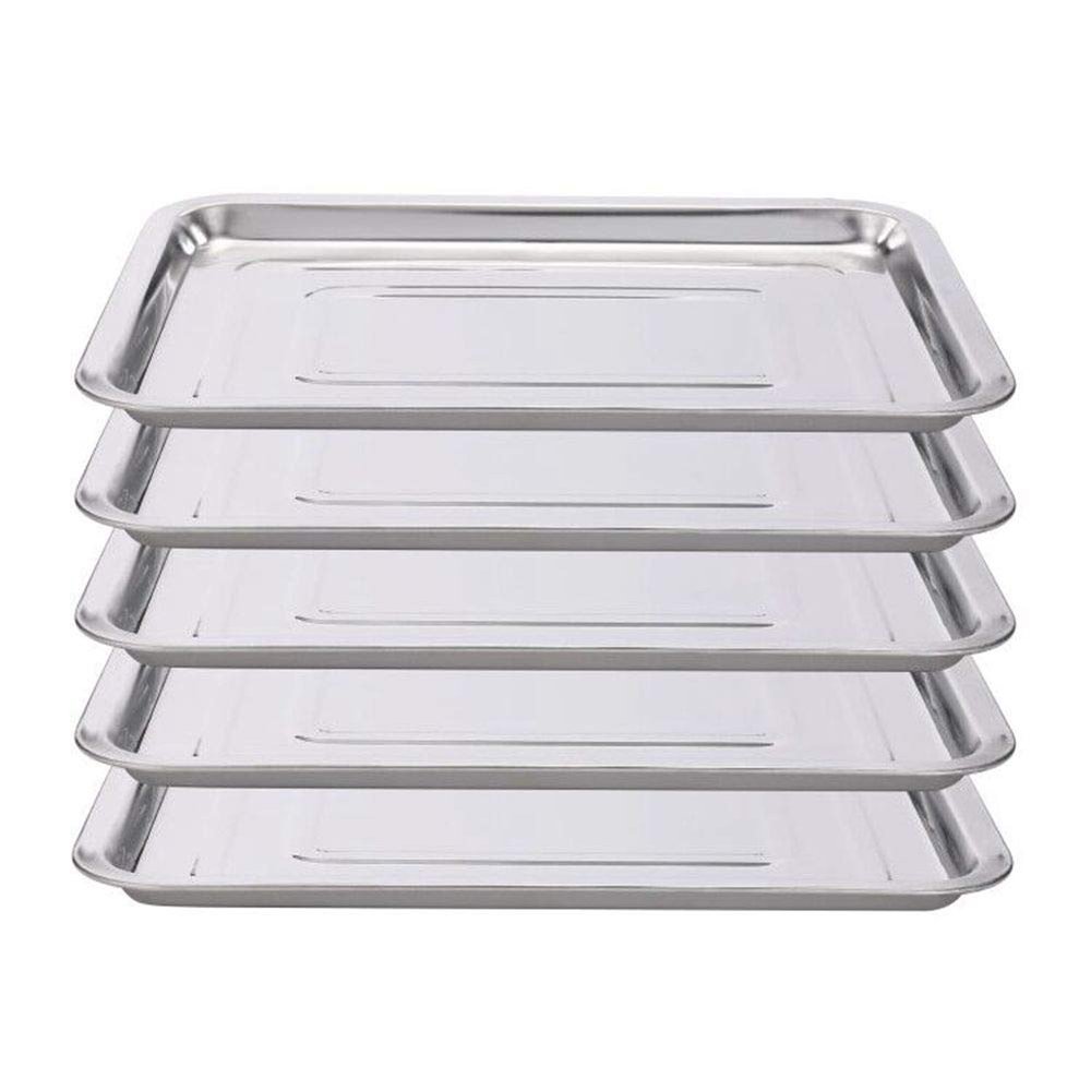 5 Pack Stainless Steel Tray,DOWEI 13 1/2" x 10" Professional Medical Surgical Stainless Steel Tray Dental Body Piercing Instrument Tool Flat Supplies