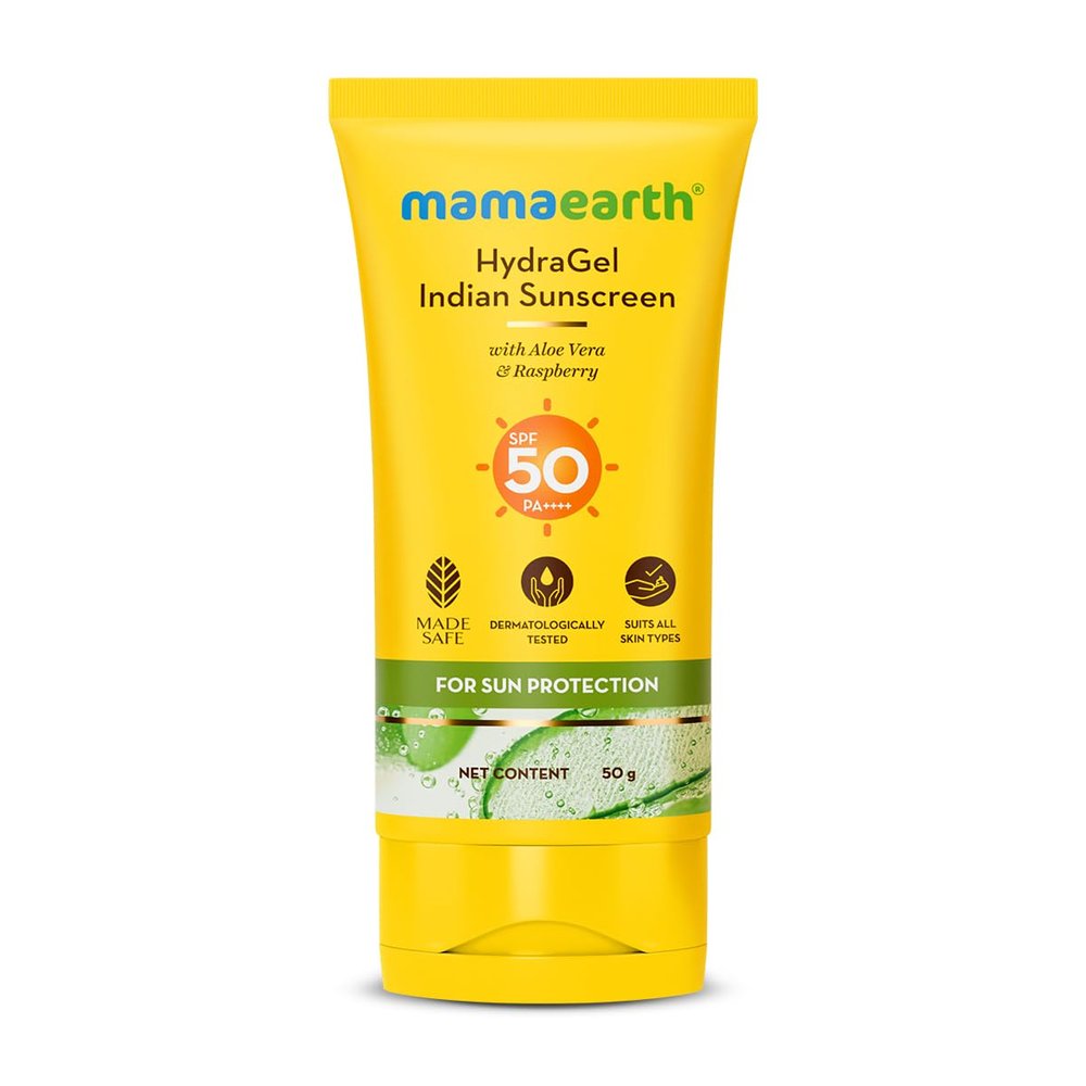 Mamaearth HydraGel Sunscreen | SPF 50 & PA++++ Sun Protection | Helps Fight UVA & UVB Rays with Aloe Vera & Raspberry | Hydrating & Lightweight Gel Based Lotion | 1.69 Fl Oz (50ml)