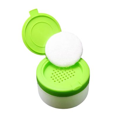 1PC Empty Refillable Green Plastic Baby Skin Care Baby Bath Puff Container Kit Talcum Powder Case Storage Make-up Loose Box Holder Jars with Fluff and Sifter for Home and Travel