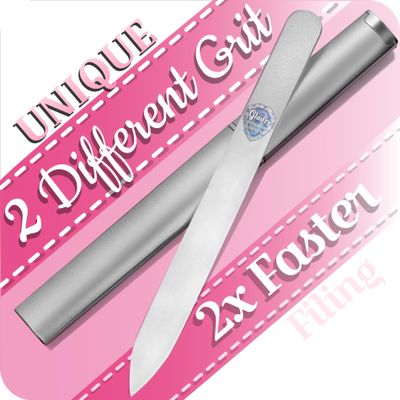 GLADZY Czech Glass Nail File with Case Double Sided Crystal Nail File for Natural Nails, Dual Grit Coarse & Smooth Sides, Etched Bohemian Glass Manicure Tool, Professional Care, Ethically Made in EU