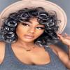 Divine Hair Short Afro Curly Wigs for Black Women Full Synthetic Natural Curly Wavy Afro Kinky Curly Wig With Bangs Heat Resistant Wigs for Daily Use (Black Gray) view 1