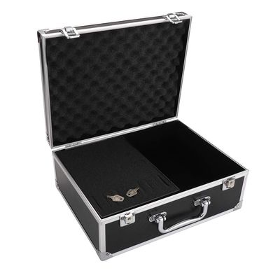 Kit Box Case,Machine Case 12.6" x 9.5" x 5.1" W/Lock Makeup Carrying Bag Storage Case Organize with Clasp,Aluminum Alloy with Sponge for Equipment Cosmetic Makeup Tools (black)