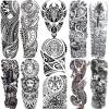 11 Sheets NEZAR Maori Temporary Tattoo Sleeve For Men Adults Tiki Turtle Manta Waterproof Fake Tattoo Sleeves For Women Black Dragon Totem Tribal Military Long Full Sleeve Tattoos Temporary Stickers view 1