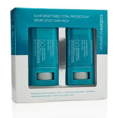 Colorescience Sunforgettable Total Protection Sport Stick SPF 50, Set of 2, Mineral, Broad Spectrum, Water/Sweat Resistant, Reef Safe, Hypoallergenic, 2 ct.