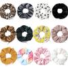 12 Premium Velvet VSCO Scrunchies with Hidden Zipper Pockets for Women & Girls - Chiffon, Leopard Print, Polka Dots, Plaid Prints (solid, tie-dye, floral, striped) view 1