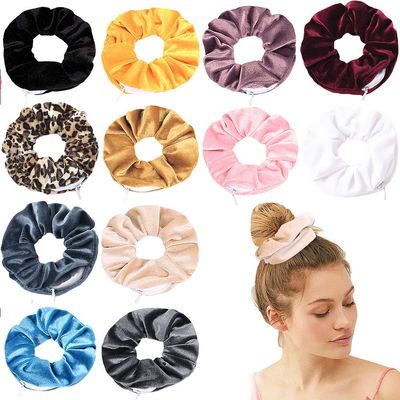 Premium Velvet Hair Scrunchies with Hidden Zipper Pocket for Women - 12 Pcs Floral Chiffon Scrunchies for VSCO Style and Storage