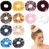 Premium Velvet Hair Scrunchies with Hidden Zipper Pocket for Women - 12 Pcs Floral Chiffon Scrunchies for VSCO Style and Storage view 1