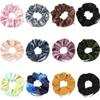 12 Pcs Premium Velvet VSCO & Floral Hair Scrunchies with Hidden Zipper Pocket - Chiffon Silk Scrunchies for Girls & Women view 1