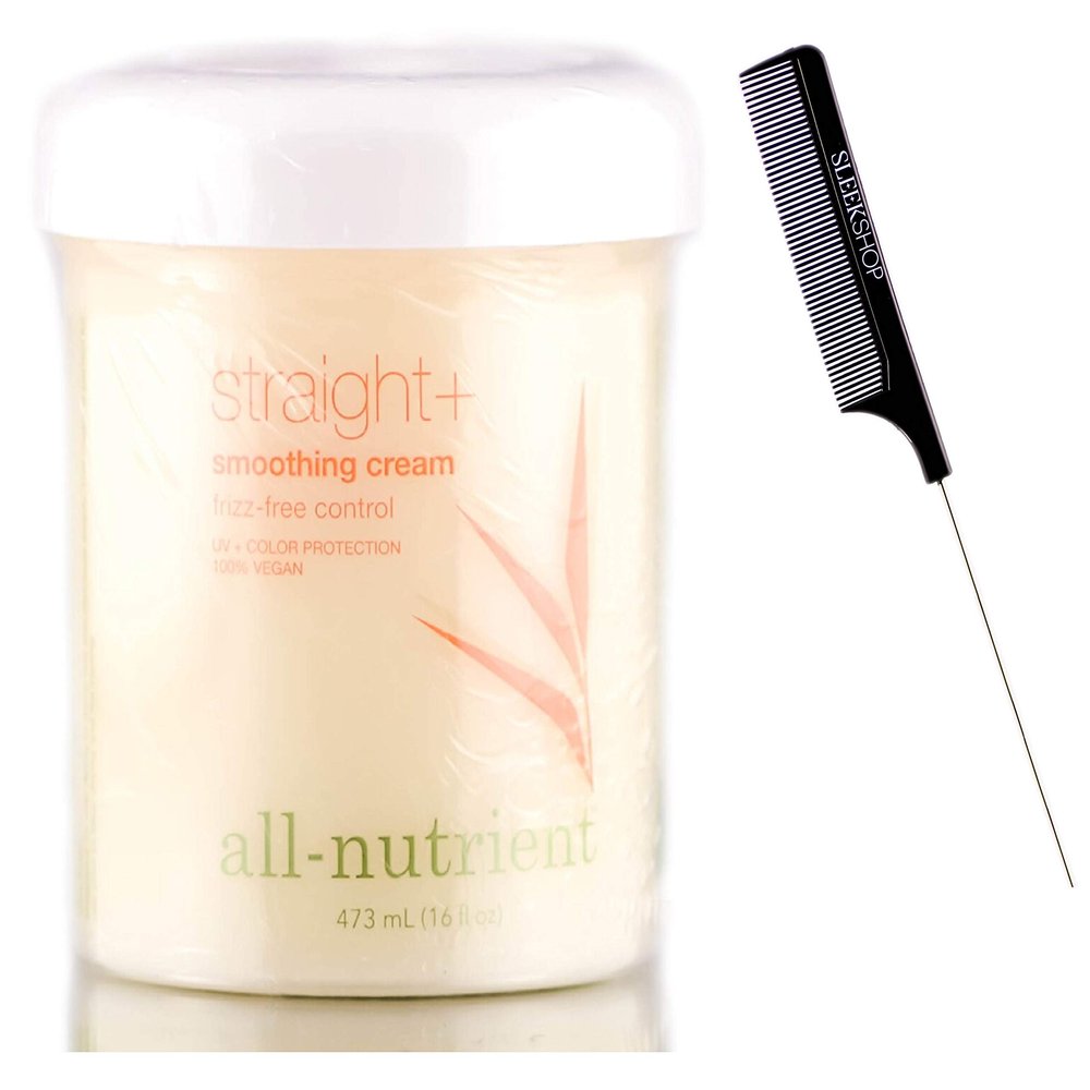 All Nutrient Straight + Smoothing Cream, Frizz-Free Hair Control Creme (w/Sleek Comb) UV+ Color Protection, 100% Vegan (16 oz / 473 ml - LARGE PRO SIZE)