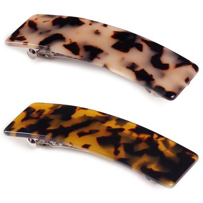 2PCS Hair Barrettes Tortoise Shell French Design Celluloid Rectangle Hair Clips for Women