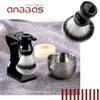 Anbbas Shaving Brush Synthetic Badger Hair with Stainless Steel Shaving Bowl,Black Acrylic Shaving Stand Holer for DE Razor Men Traditional Shave view 2