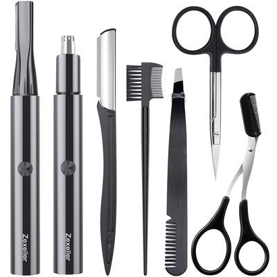 ZEXELLER 9-in-1 Precision Trimmer Kit: Eyebrow Trimmer,Electric Eyebrow Razor, Nose Trimmer, Grooming Scissors, Tweezers & Brush | All-in-One Grooming Tool