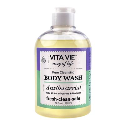 VITA VIE Body Wash, Lemon Scent, Antibacterial Soap for Hands and Forearms With Hazel, Willow Bark Extract, and Tea Tree Oil, Clean Nourishing Formula, Vegan, Paraben Free, Non GMO, 12 FL Oz