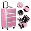 DESIGNSCAPE3D Lockable 4-Tier Rolling Cosmetic Train Case with Extendable Trays - Pink Makeup Travel Case with Wheels view 4